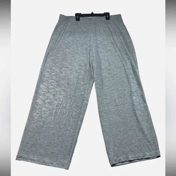 JM Collection Wide Leg Pants Womens Silver Shiny Pull On Stretch size XL - Picture 2 of 8
